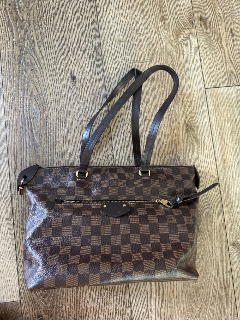 Louis Vuitton Brown Damier Ebene Canvas Tote with Dark Brown Straps